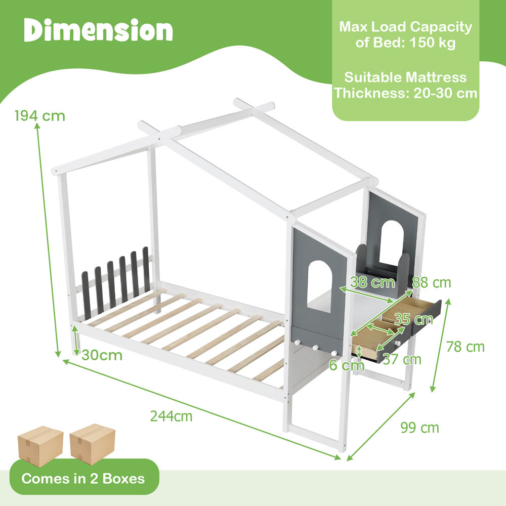 Costway Single Montessori Wooden House Bed Frame Image 5
