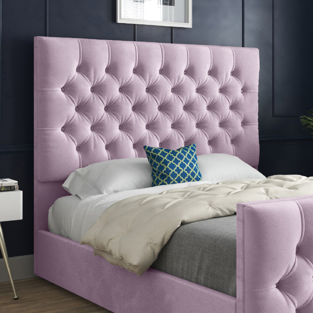 Novara Pink King Size Velvet Upholstered Bed Frame with Pleated Chesterfield Headboard Image 3