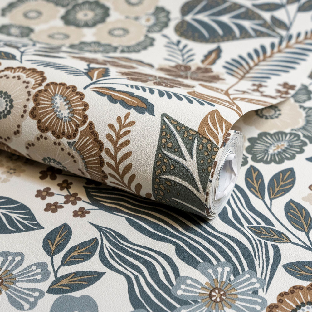 Grandeco Alice Retro Mid Century Floral Textured Neutral Wallpaper Image 2