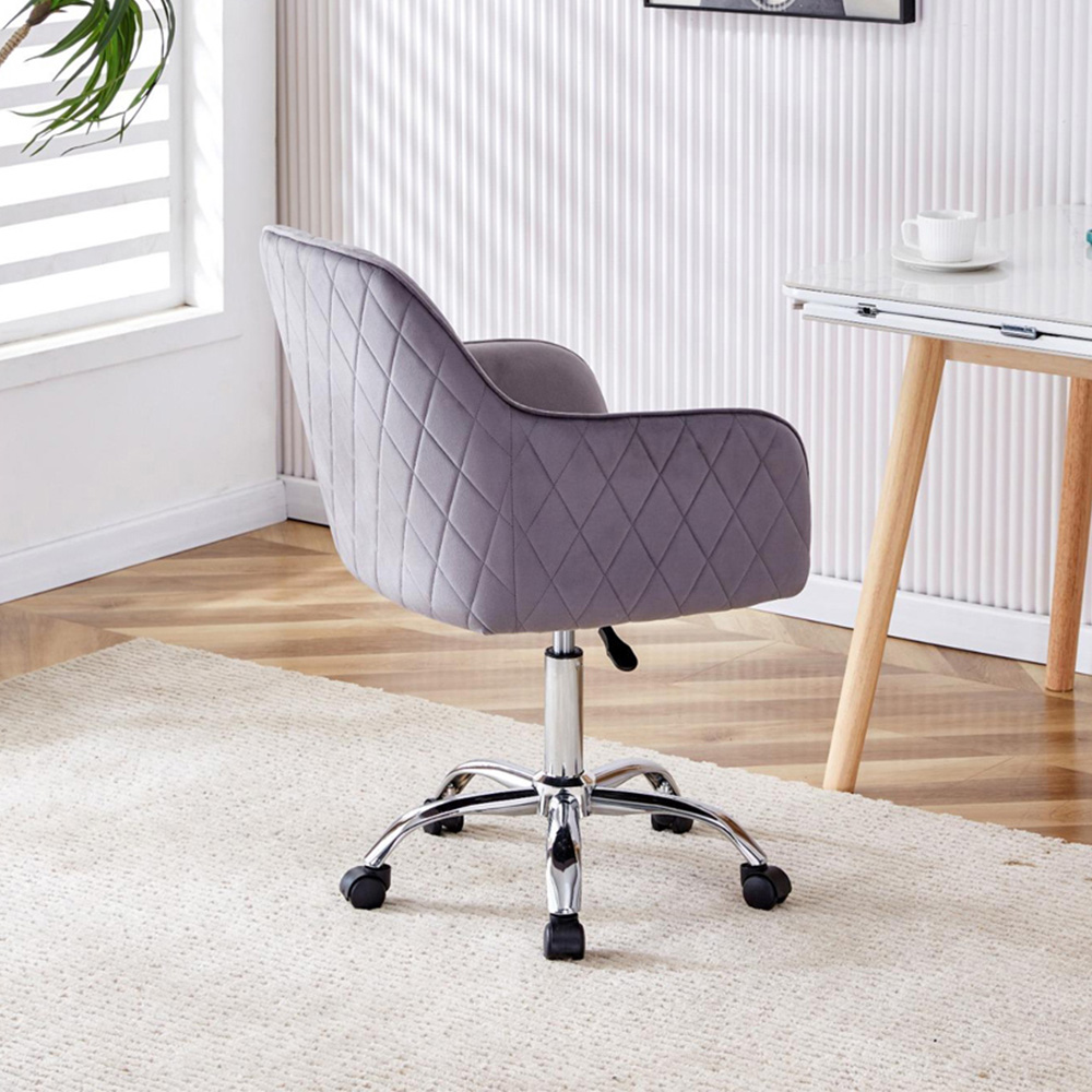Portland Grey Velvet Swivel Office Chair with Wheels Image 4