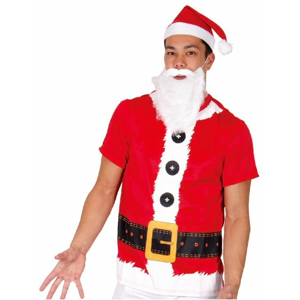 Santa T-Shirt, Beard & Hat Set - Red Image 1