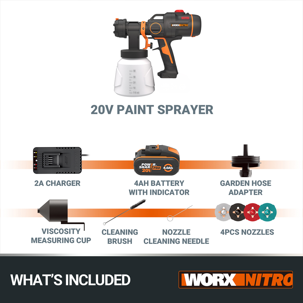 Worx WX020 20V HVLP Cordless Paint Sprayer with Battery and Charger Image 8
