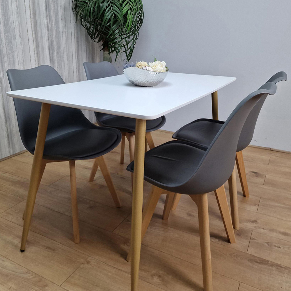 Portland 4 Seater Leather Dining Set White and Grey Image 2