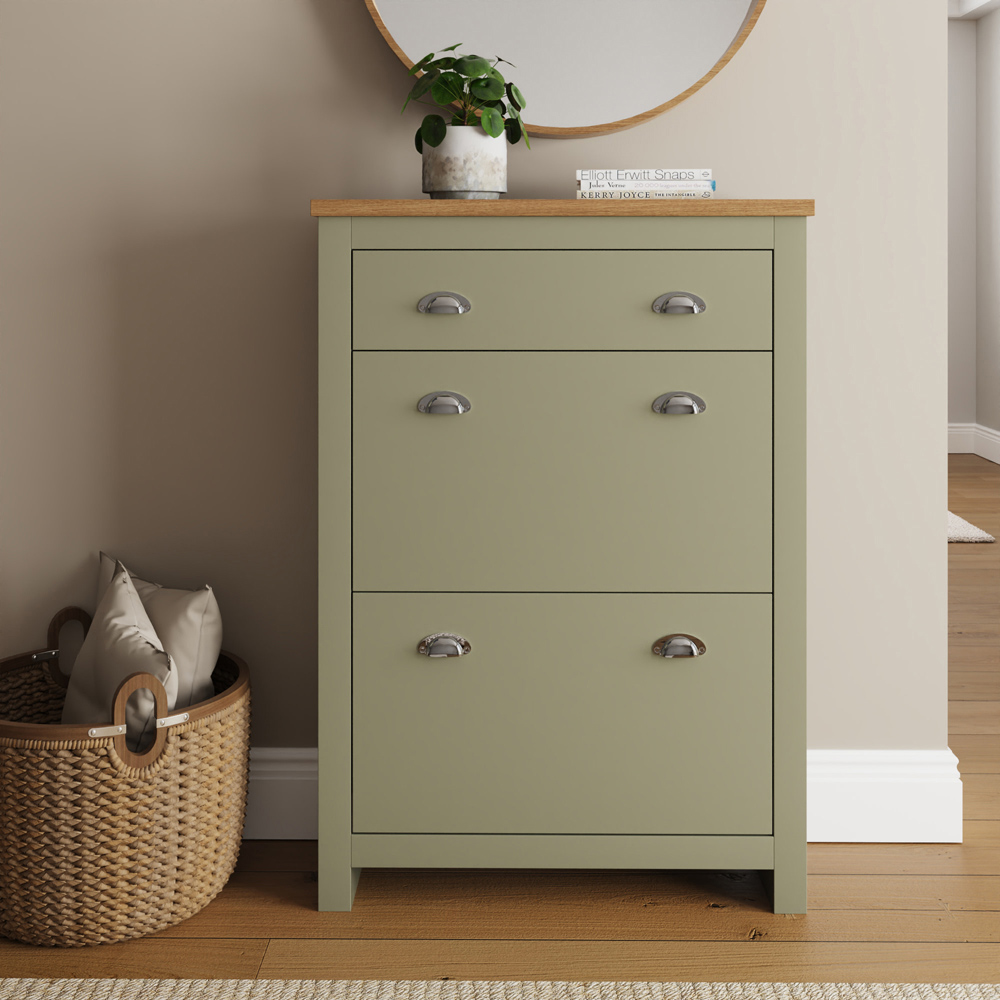 GFW Lancaster 2 Door Single Drawer Sage Green Shoe Cabinet Image 7