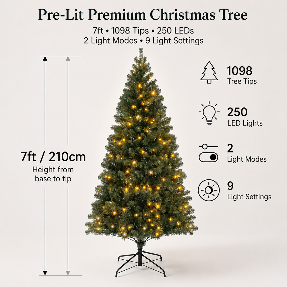 Festive Christmas Richmond Fir Winter Pre-Lit Artificial Christmas Tree 7ft Image 8