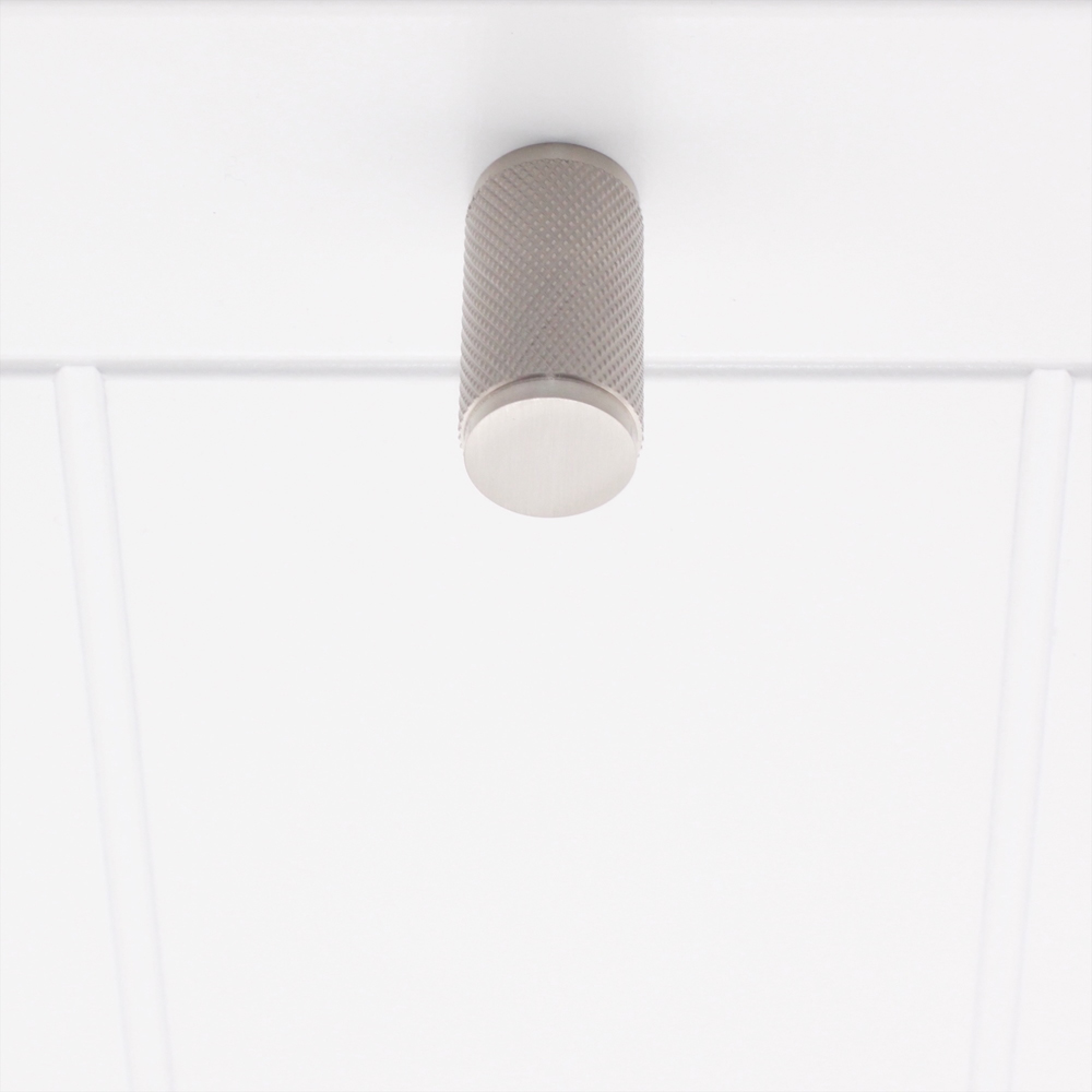 Spira Brass Satin Silver Knurled Cylinder Pull Cupboard Handle Image 2