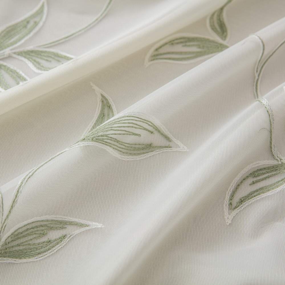Alan Symonds Leaf Embroidered Sage Pencil Pleat Tulle Voile Curtains 147 x 137cm Image 4
