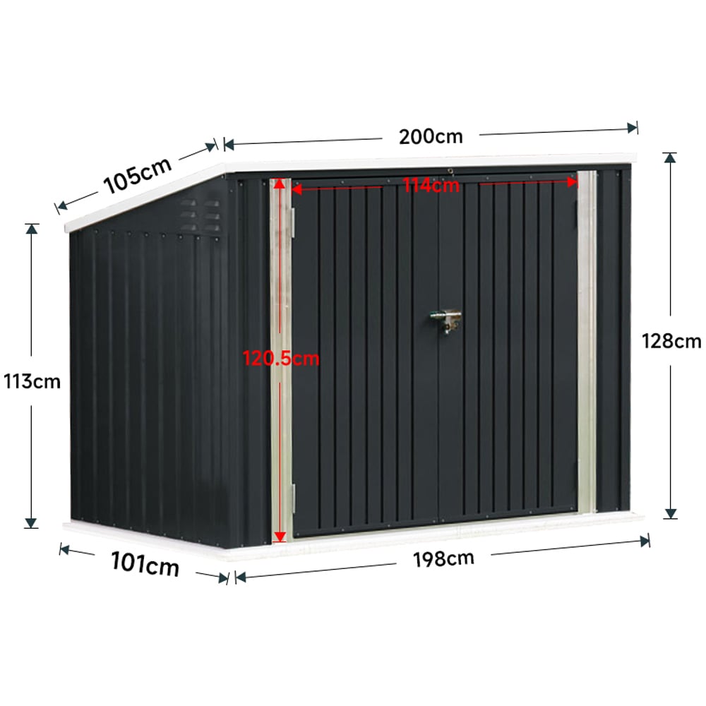 H&O Direct 6.3 x 3.8ft Black Metal Pent Garden Storage Shed with Hinged Lid Image 3