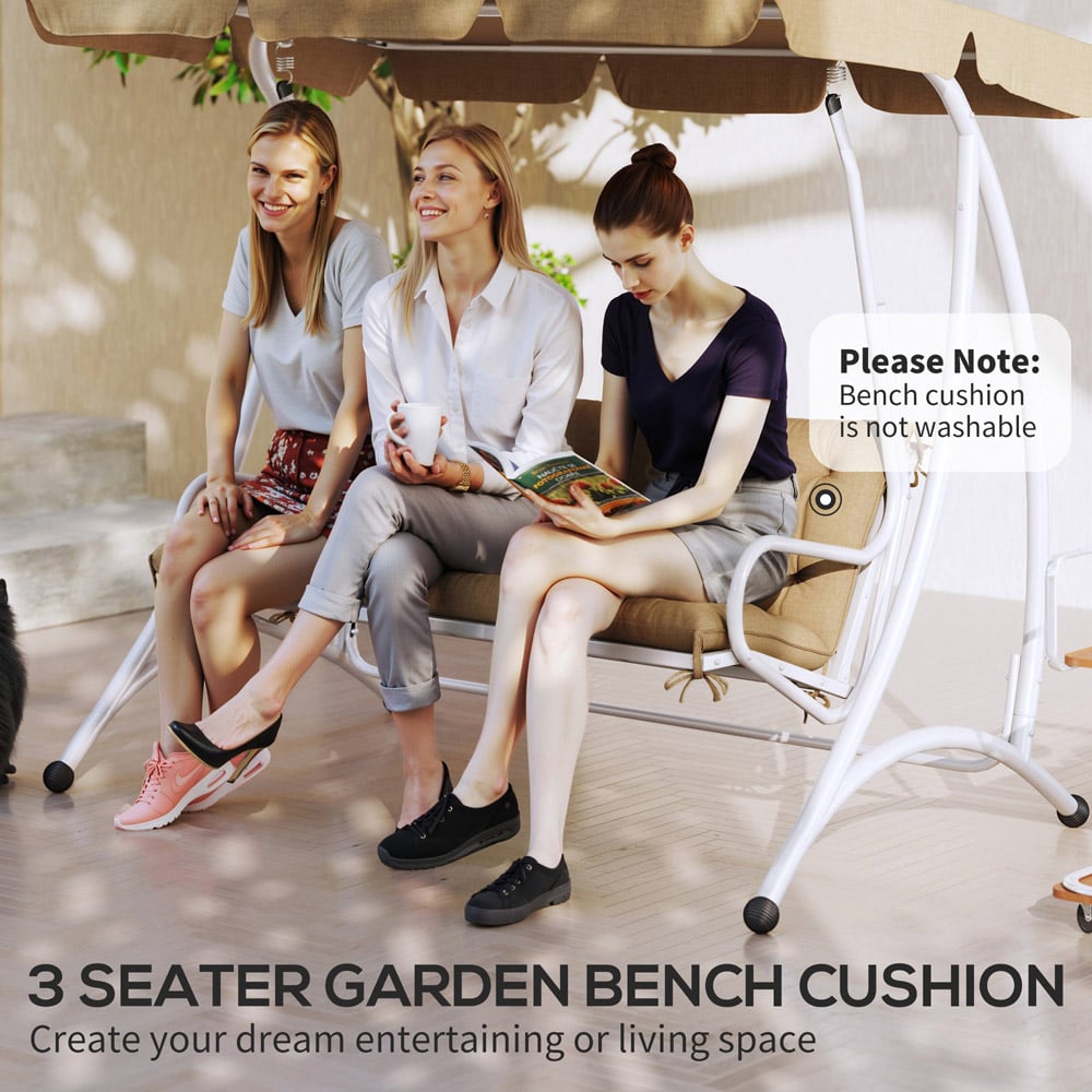 Outsunny 3 Seater Khaki Garden Bench Cushion with Ties 49 x 150cm Image 7