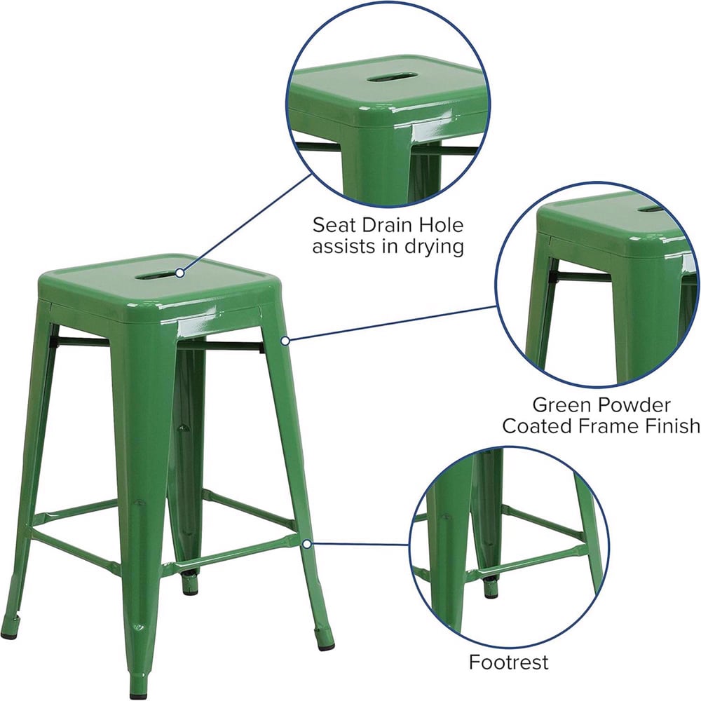 FWStyle Set of 4 24 inch Green Galvanised Steel Ready Assembled Bar Stools Image 6