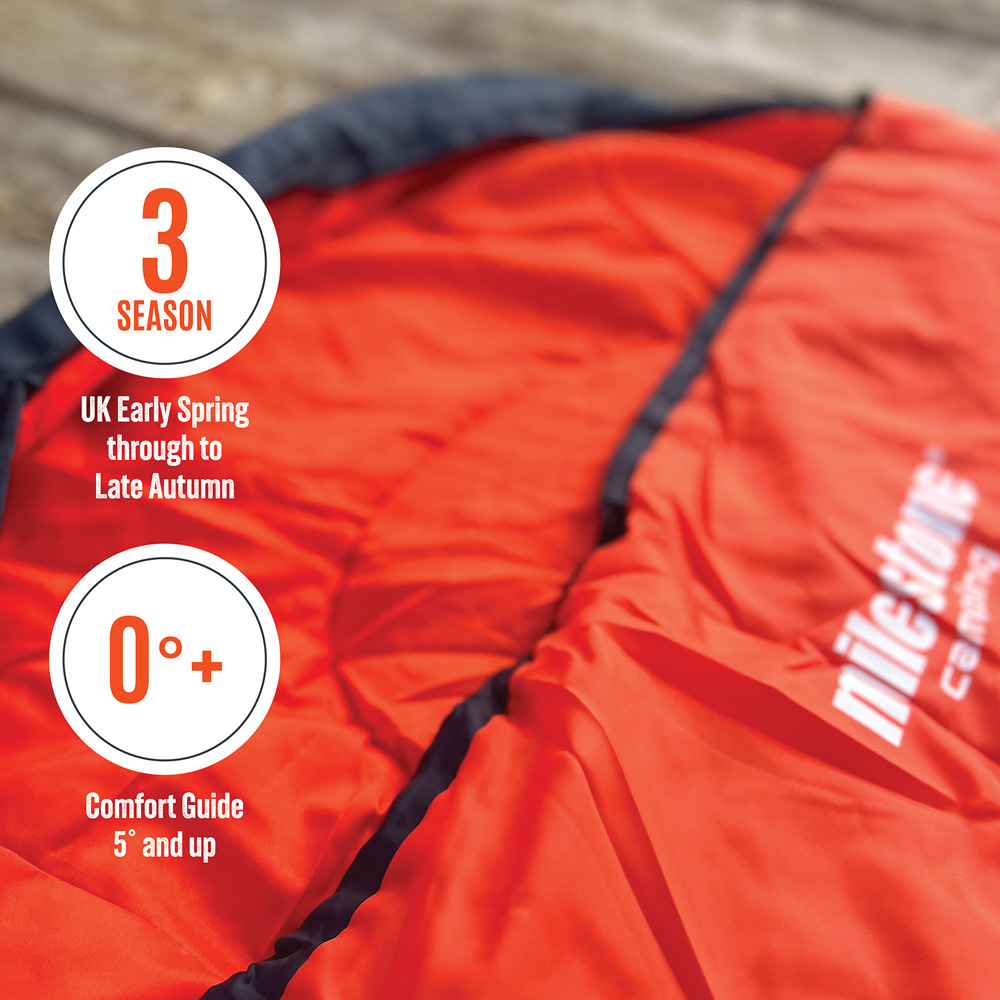 Milestone Camping 250 Hooded Orange Envelope Sleeping Bag Image 5