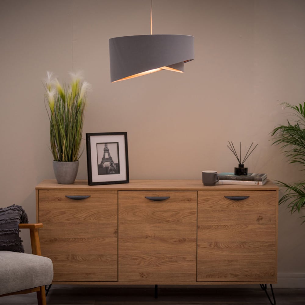 ValueLights Trekan Grey and Metallic Copper Pendant Lamp Shade Image 5