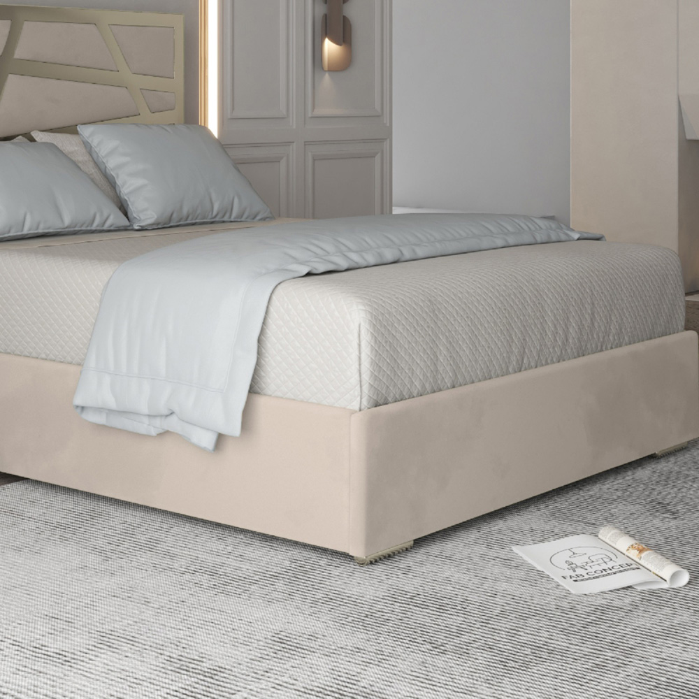 Arabella Silver King Size Velvet Upholstered Metal Bed Frame with Panelled Headboard Image 4
