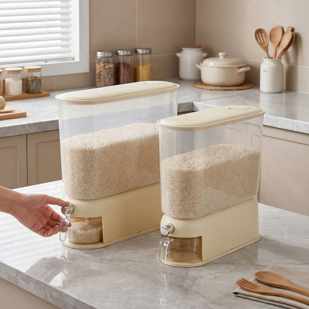 Living and Home 5kg Cream White Airtight Grain Dispenser Image 7