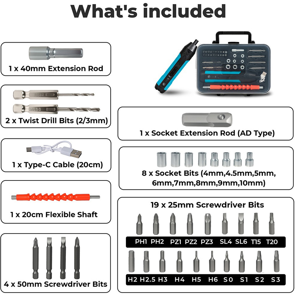 Traderight 4V Cordless Electric Dual Mode Screwdriver Set with Battery Image 9
