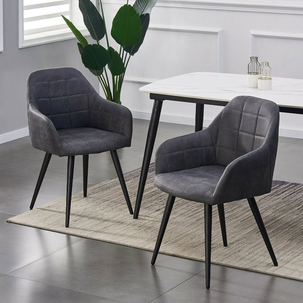 Adrian Set of 2 Dark Grey Suede Faux Leather Dining Chairs Image 7