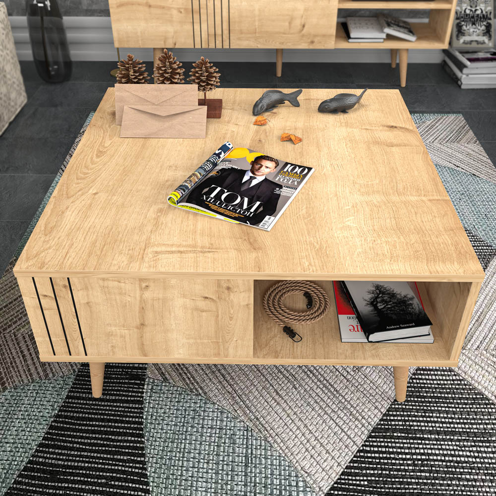 Decorotika Ronas Single Shelf Sapphire Oak Square Coffee Table Image 5