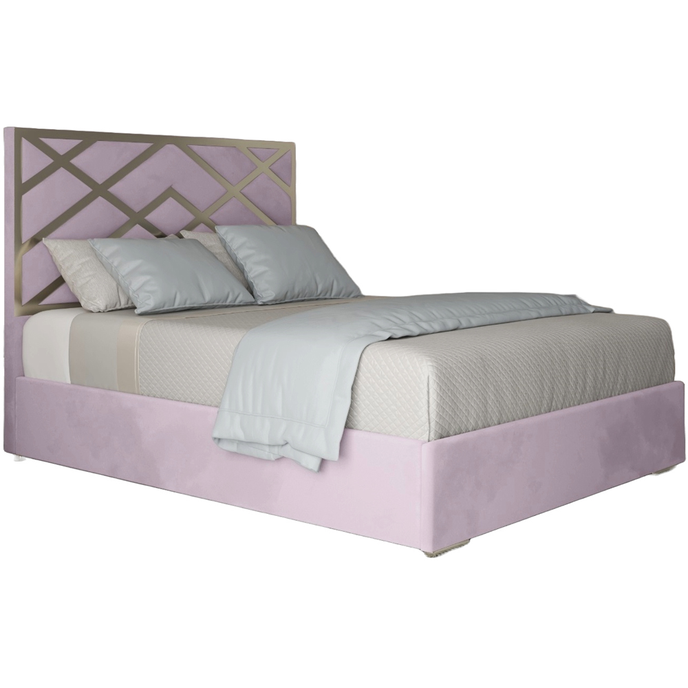 Mayfair Pink Single Velvet Upholstered Metal Bed Frame with Panelled Headboard Image 2