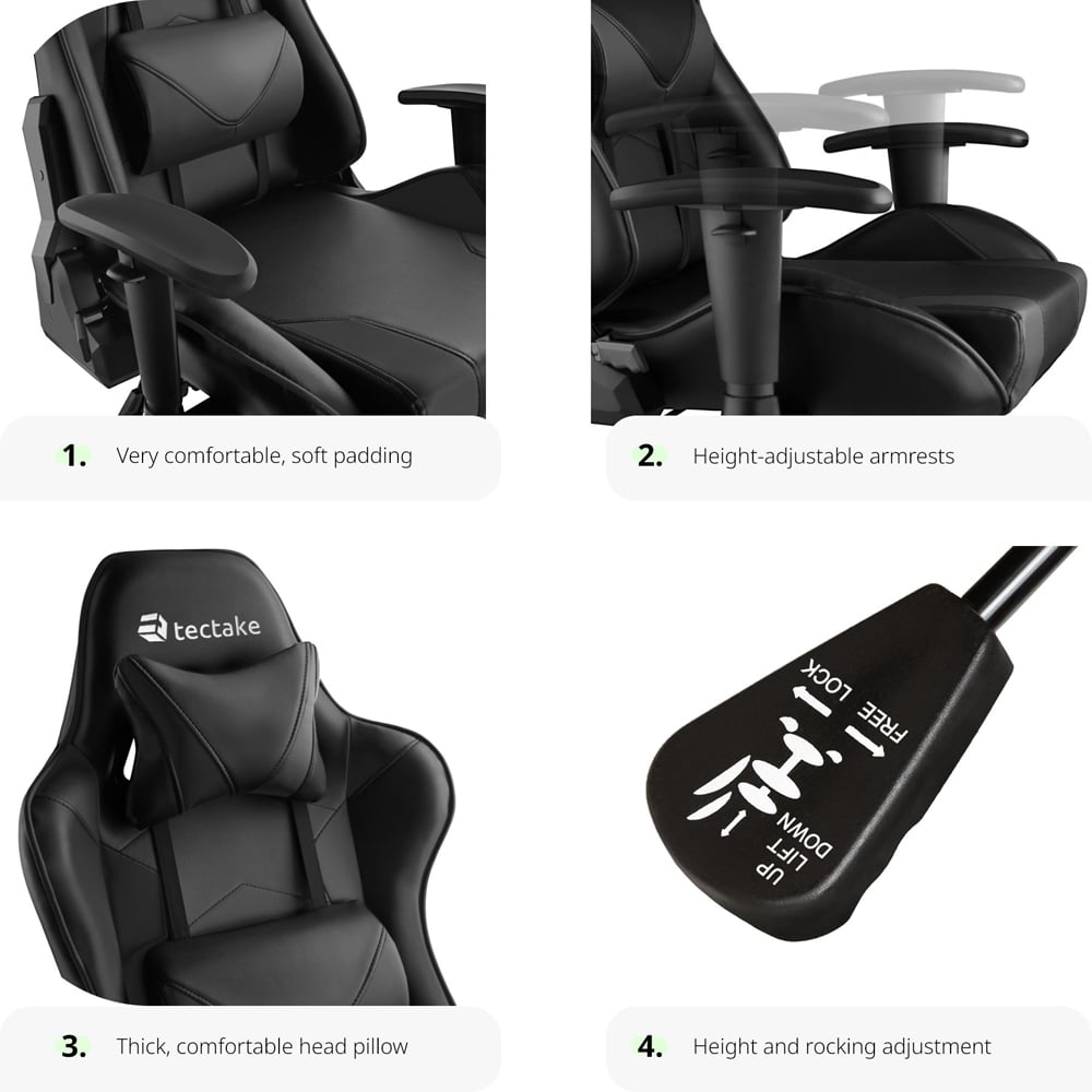 tectake Stealth Black Gaming Chair Image 4