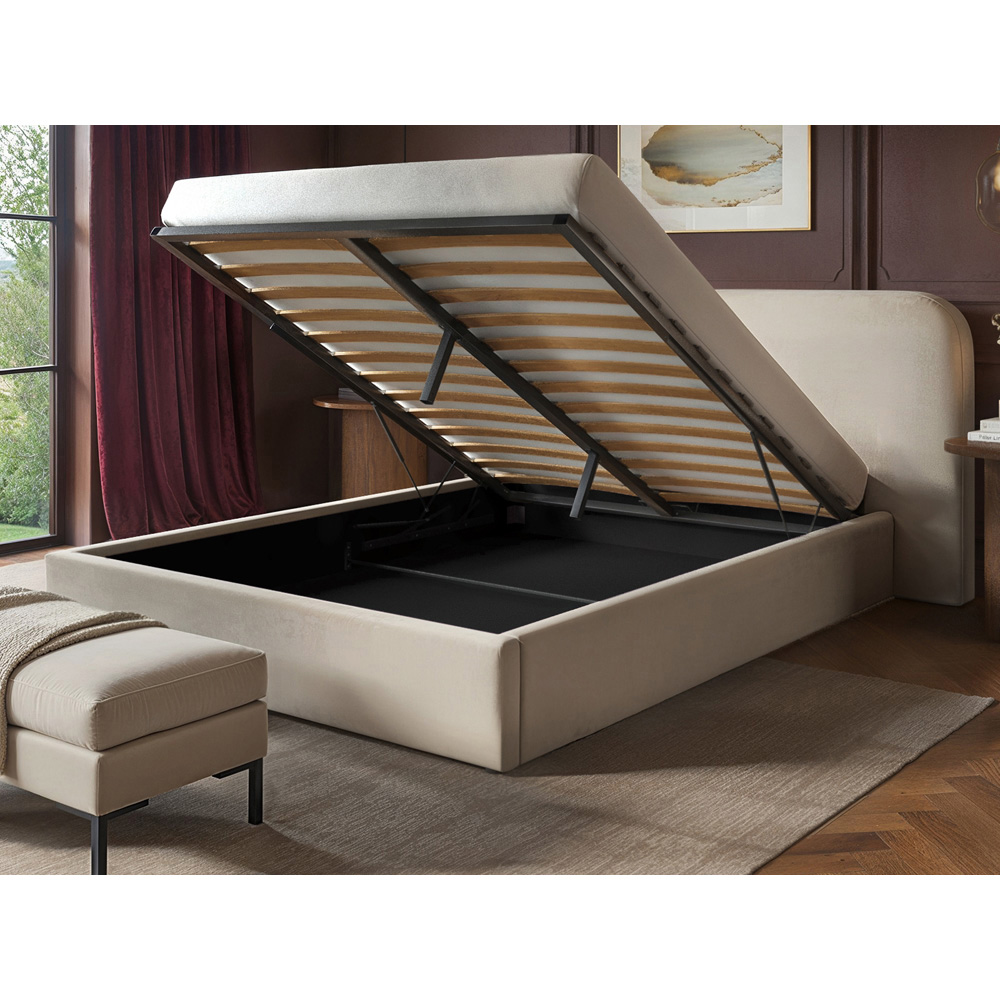 Solace+Co Lena Double Beige Velvet Ottoman Bed Image 5