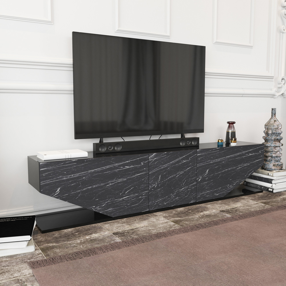 Decorotika Pearl 3 Door 2 Shelf Black and Bendire Modern TV Unit Image 7