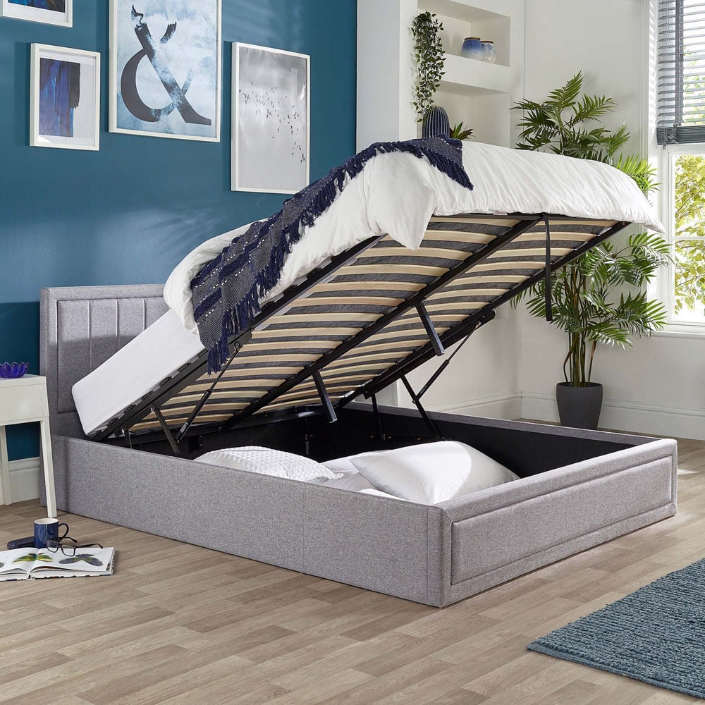 Aspire Castleton King Size Grey Linen Ottoman Bed with Quilted Headboard Image 6
