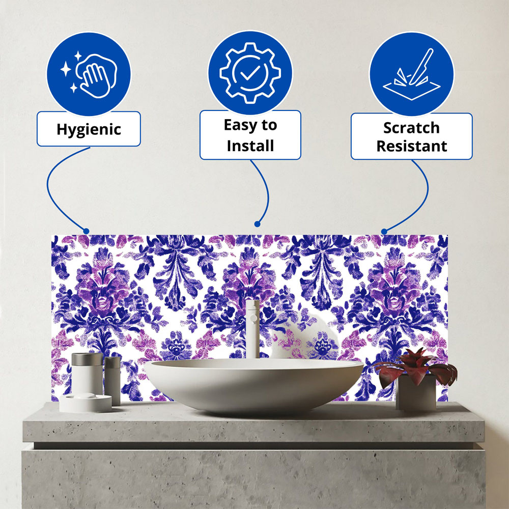 Warren Reed Designer Vintage Purple Pattern Glass Bathroom Splashback 25 x 60cm Image 3