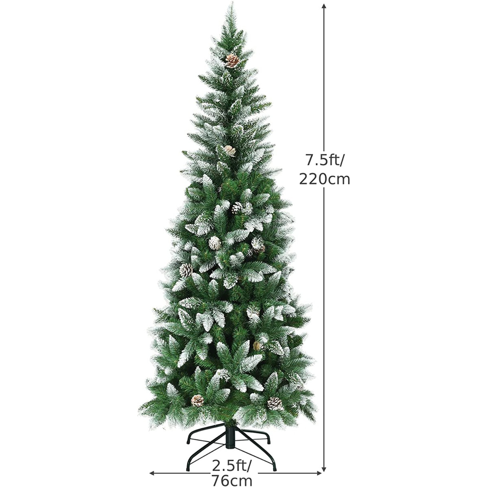 Costway Snow Flocked Pencil Artificial Christmas Tree with Pine Cones 7.5ft Image 8