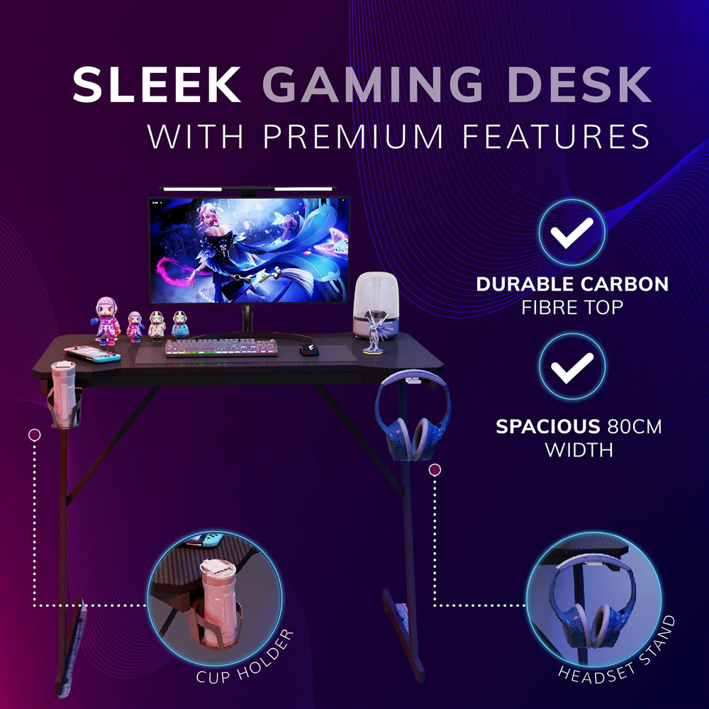House of Home Carbon Fibre Top Gaming Desk Black Image 3