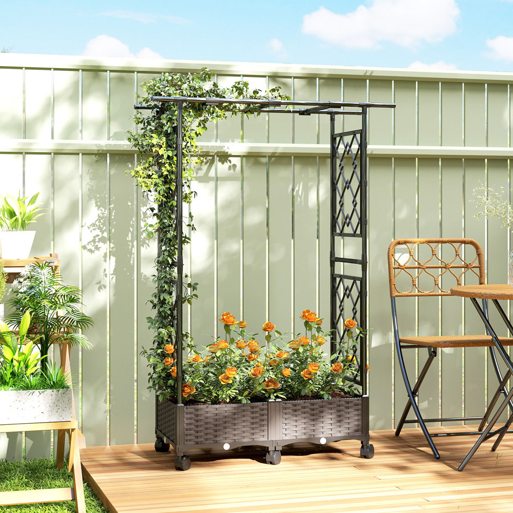 Outsunny Black Plastic Raised Garden Bed with Trellis 155 x 40 x 102cm Image 2