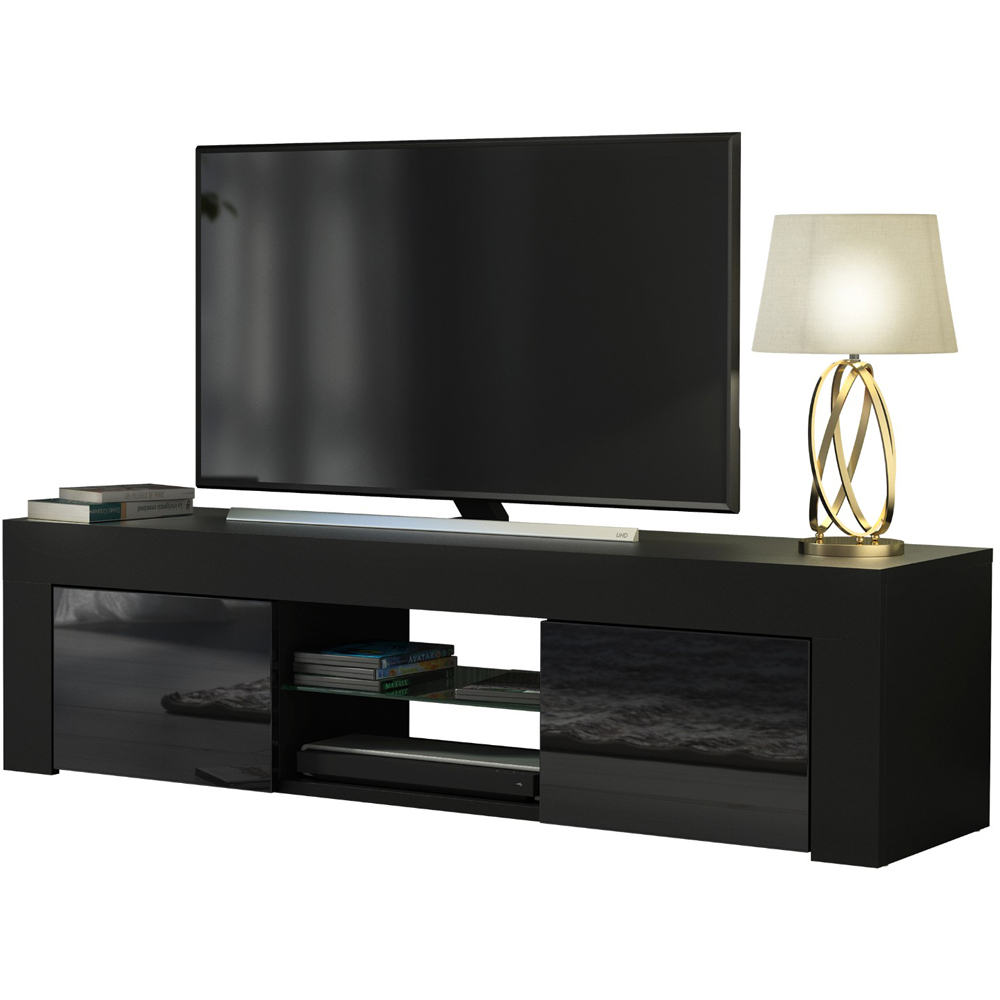 Creative Furniture Loom Black and Black Gloss 2 Door 2 Shelf TV Unit Image 2