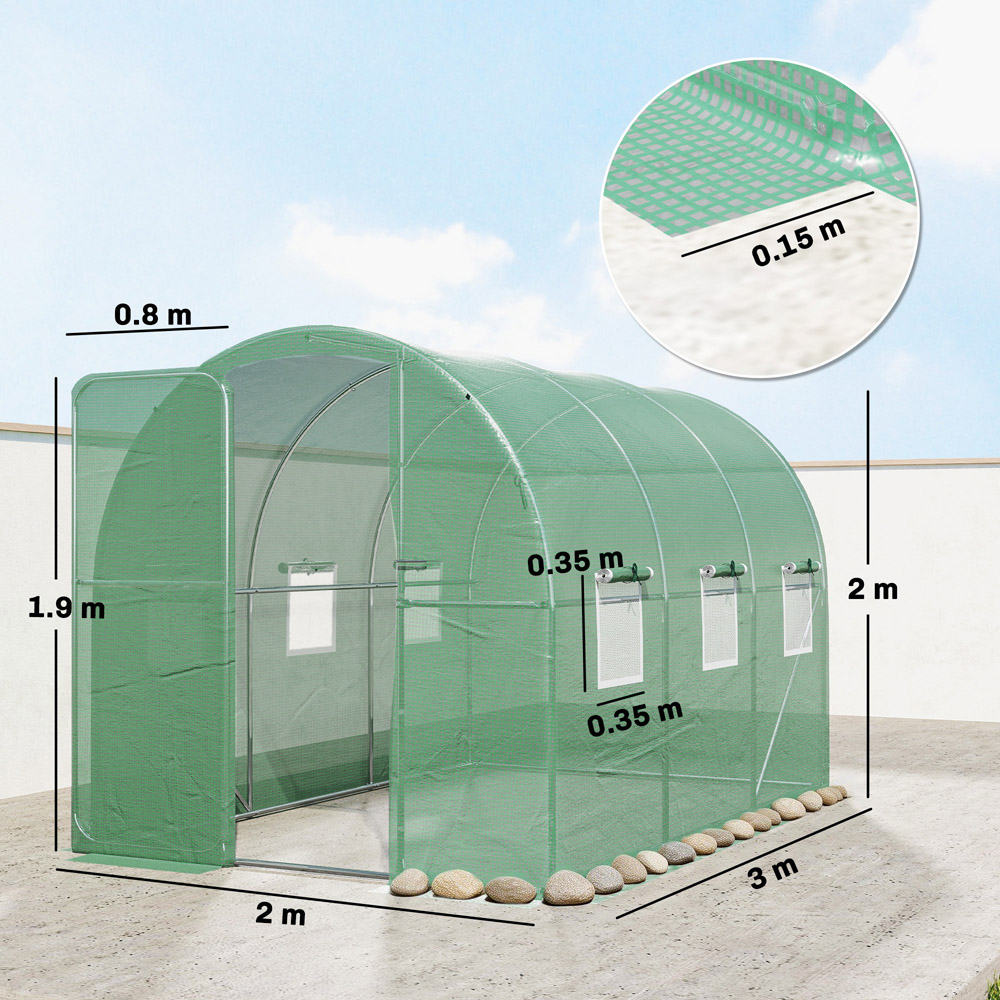 Outsunny Green Polytunnel 6.5 x 9.8ft Walk-In Greenhouse with 6 Mesh Window Image 9