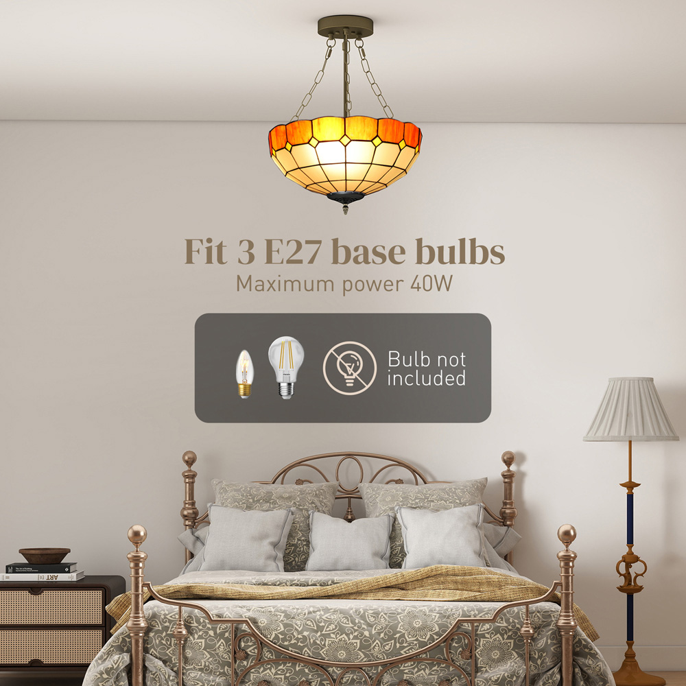 HOMCOM Orange Tiffany Style Ceiling Light Image 7