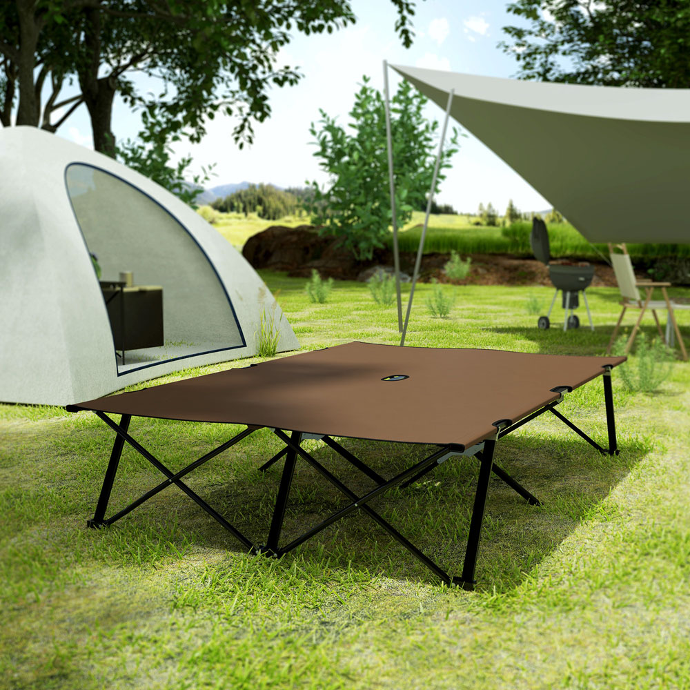 Outsunny Charcoal Khaki Double Folding Portable Camping Bed Image 3