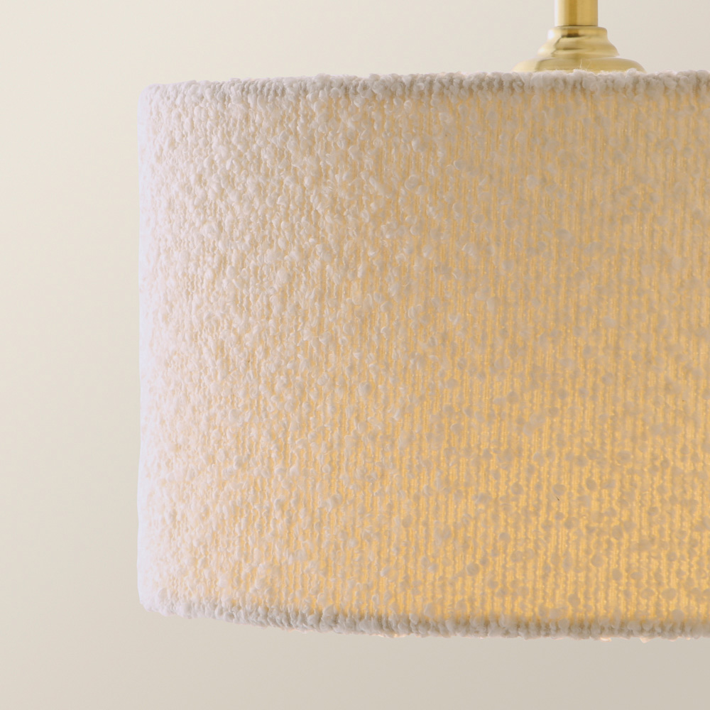 ValueLights Reni Cream Boucle Drum Shade 3 Drop Bar Gold Diner LED Ceiling Light Image 3