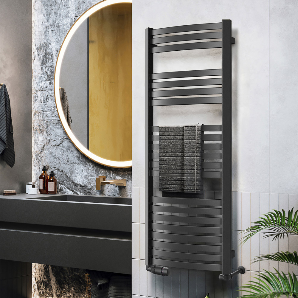 Terma Dexter 1845 BTU Matt Black Electric Heated Towel Rail 1220 x 500mm Image 2