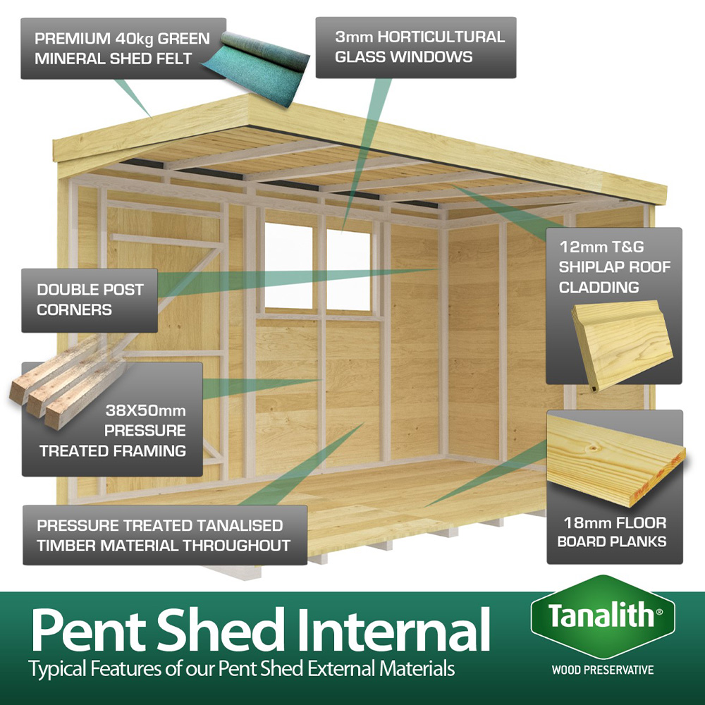 DIY Sheds 16 x 8ft Tongue and Groove Timber Pent Garden Shed Image 7