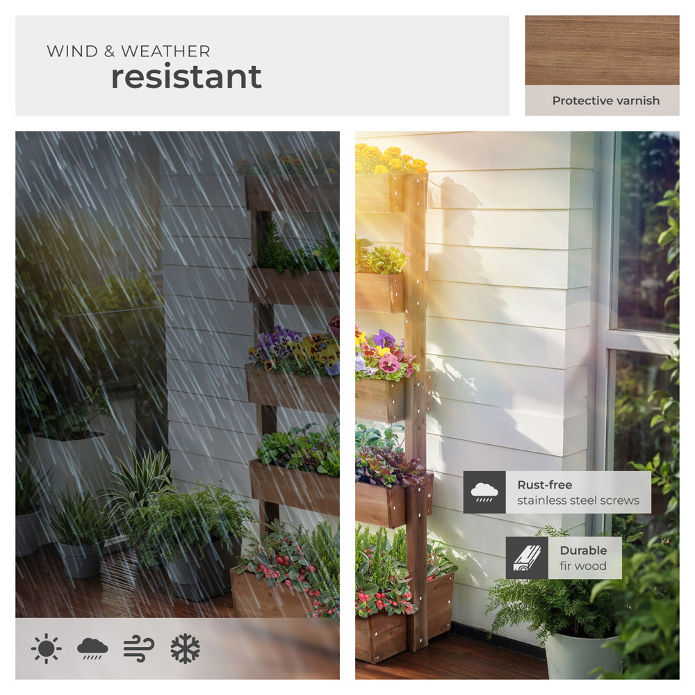 tectake Flora 5-Tier Brown Rustic Wooden Vertical Planter 81 x 52 x 180cm Image 7