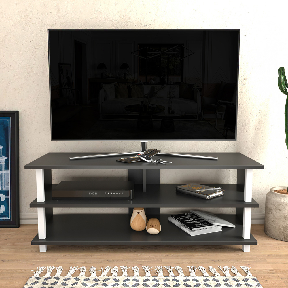 Decorotika Pueblo 4 Open Shelf White and Anthracite Wide TV Unit Image 4