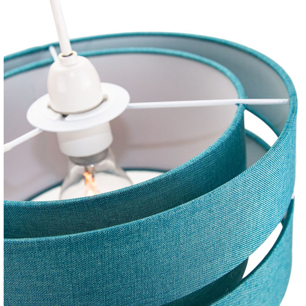 Happy Homewares Contemporary 3 Tier Teal Linen Fabric Pendant Shade Image 3