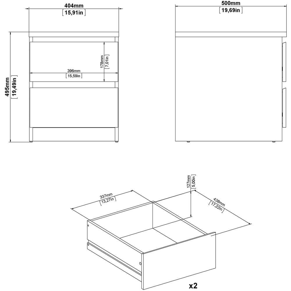 Florence Naia 2 Drawer Concrete and White High Gloss Bedside Table Image 8