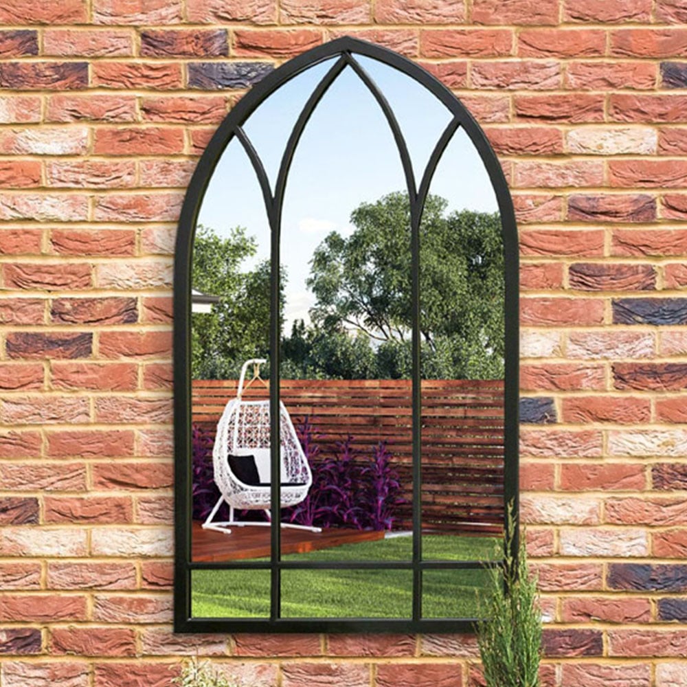 MirrorOutlet The Arcus Black Framed Arched Garden Wall Mirror 83 x 48cm Image 2