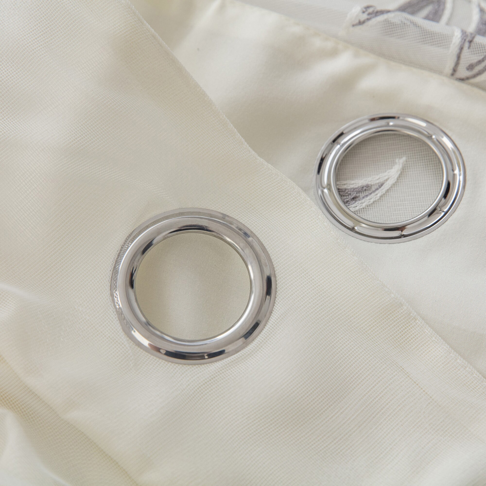 Alan Symonds Leaf Embroidered Silver Ring Top Eyelet Tulle Voile Curtains 147 x 137cm Image 2