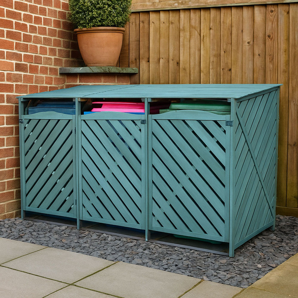 Jack Stonehouse 7 x 3ft Green Wooden 3 Bay Triple Wheelie Bin Storage Shed Image 2