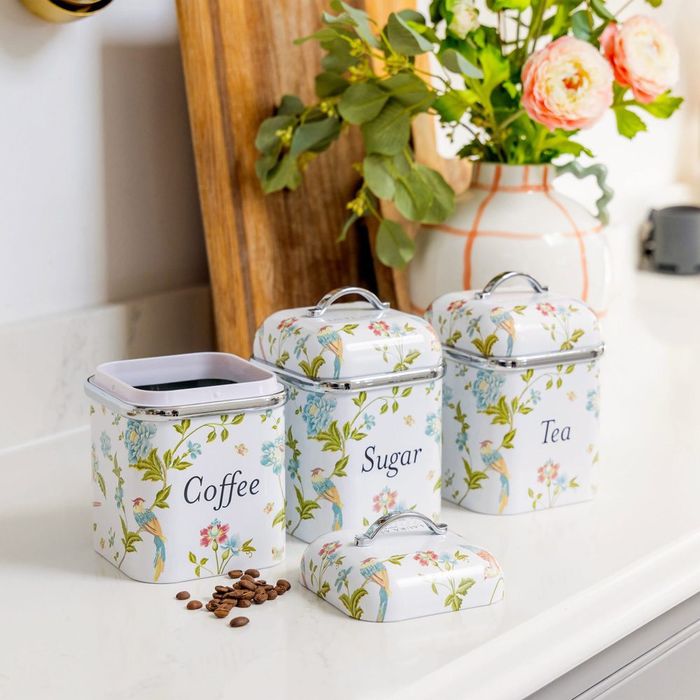 Laura Ashley White Floral 3 Piece Kitchen Canister Set Image 2
