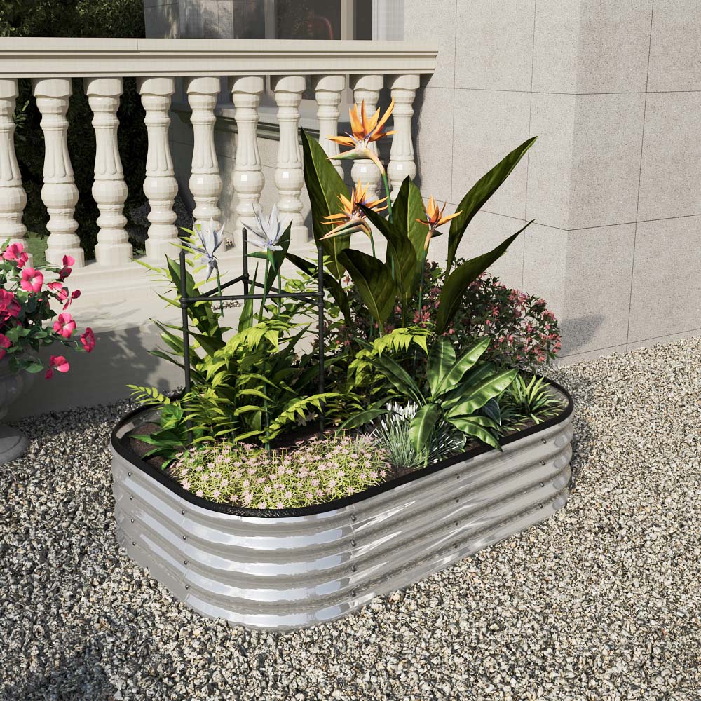 Living and Home Silver Oval Shaped Galvanised Steel Raised Garden Bed 120 x 80 x 30cm Image 7