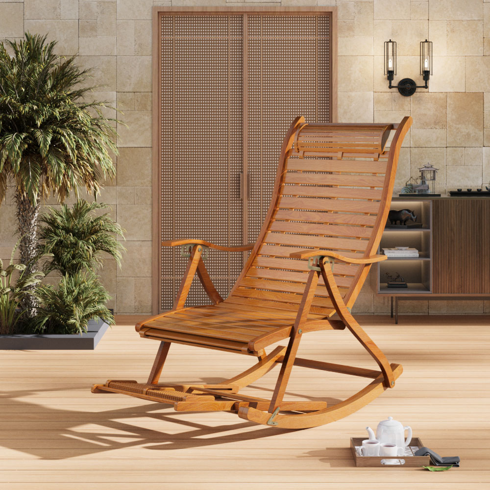 Living and Home Bamboo Foldable Rocking Chair Recliner Image 8