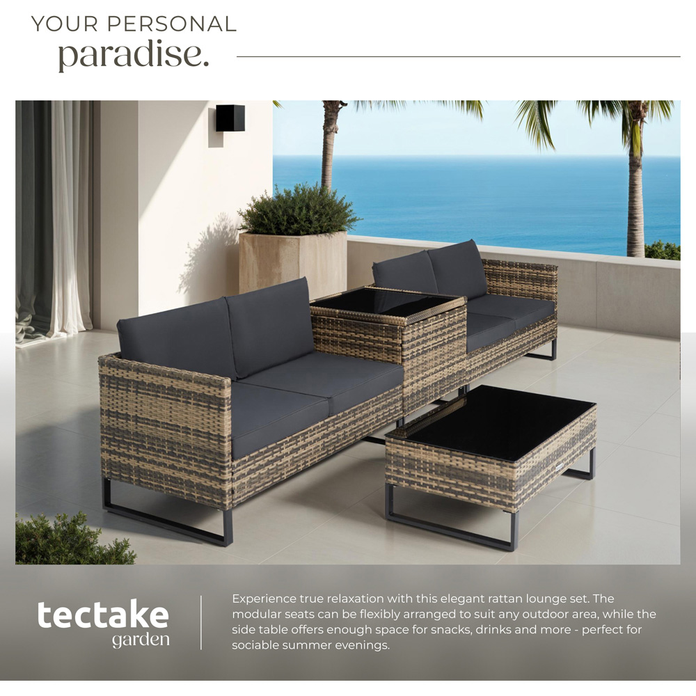 tectake Ostuni 4 Seater Natural Rattan Garden Lounge Set with Storage Box Image 4