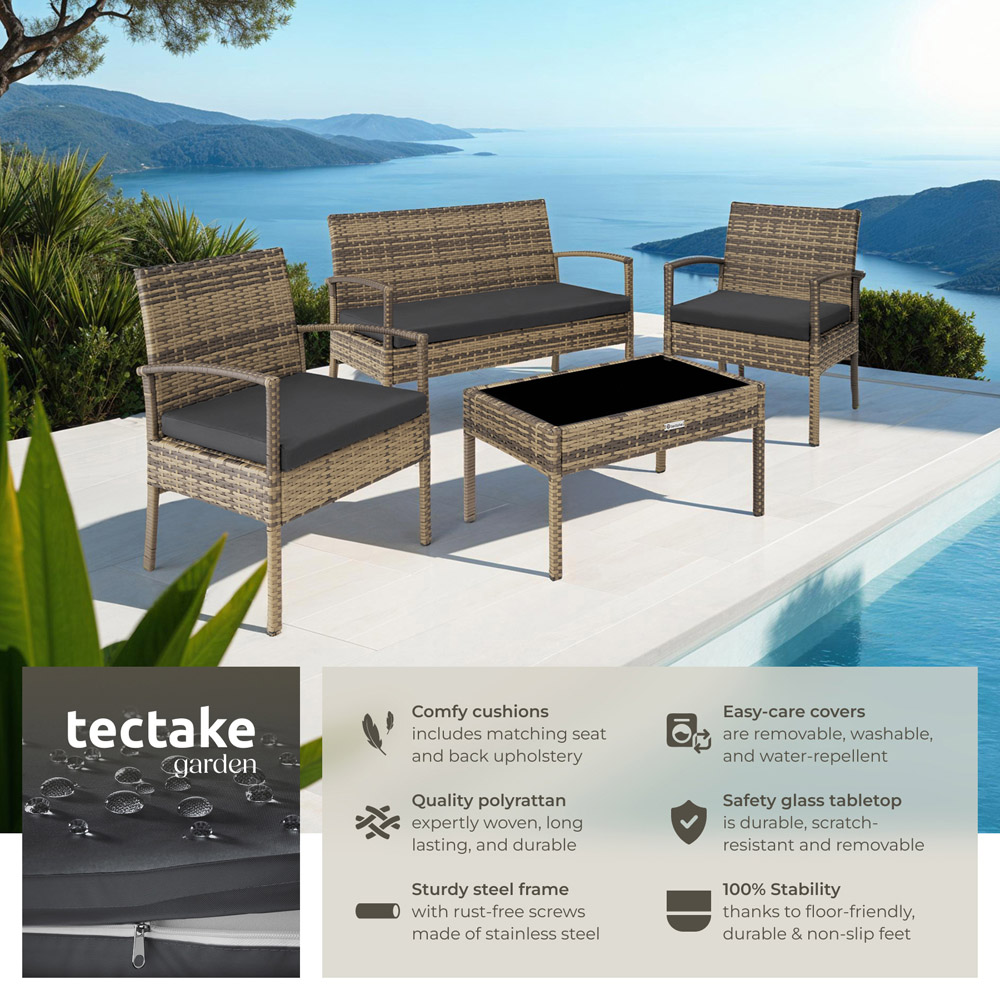 tectake Sparta 4 Seater Natural Rattan Garden Lounge Set Image 8