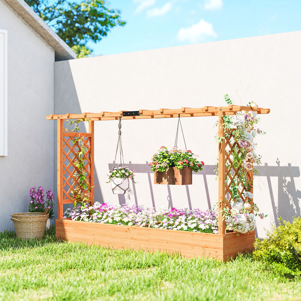 Outsunny Natural Raised Garden Bed with Trellis 114 x 200 x 44cm Image 2